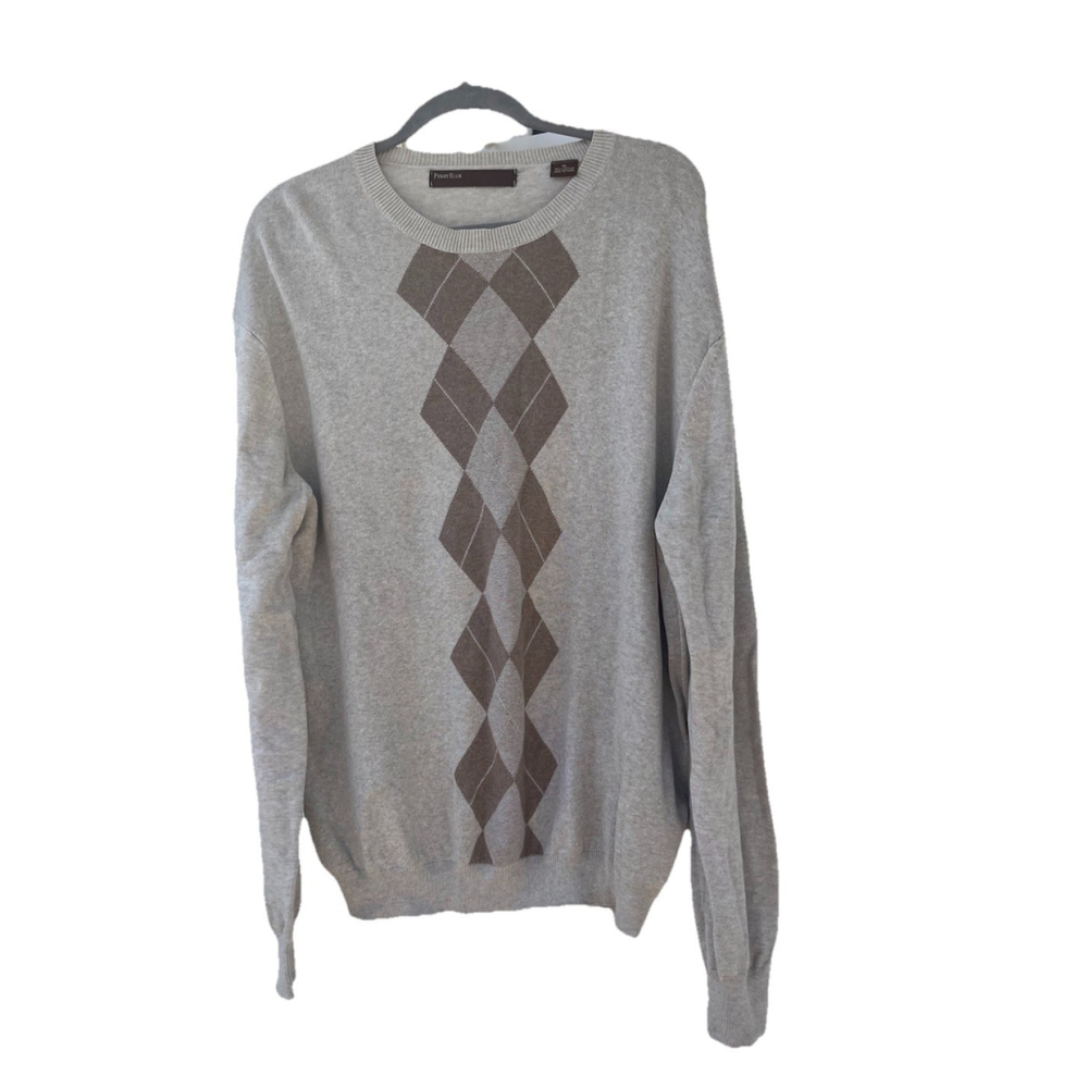 Perry Ellis Men’s Argyle Sweater Gray Brown Cotton Blend Size XL - Picture 2 of 12